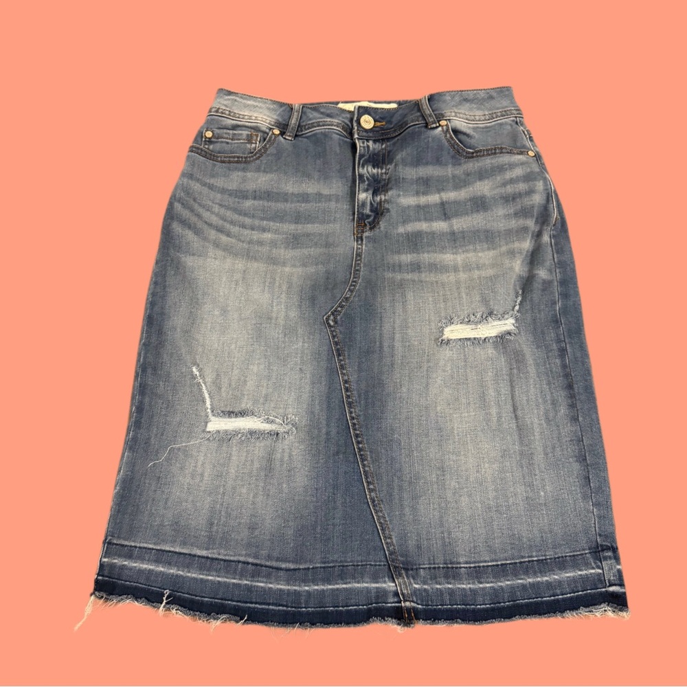 Classic Modest Denim Jean Distressed Skirt